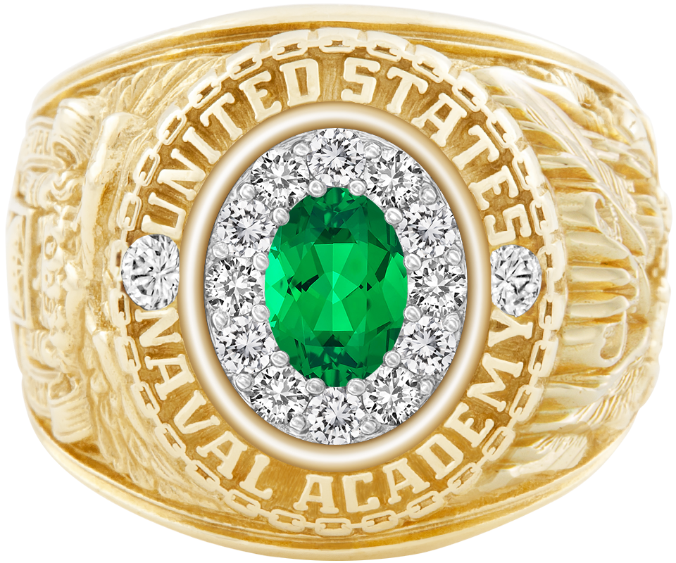 USNA Class Ring Mod ProPlus M12 Emerald Diamond Dividers