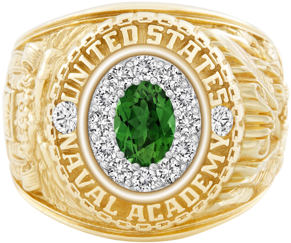 USNA Class Ring Mod ProPlus M12 Green Tourmaline Diamond Dividers