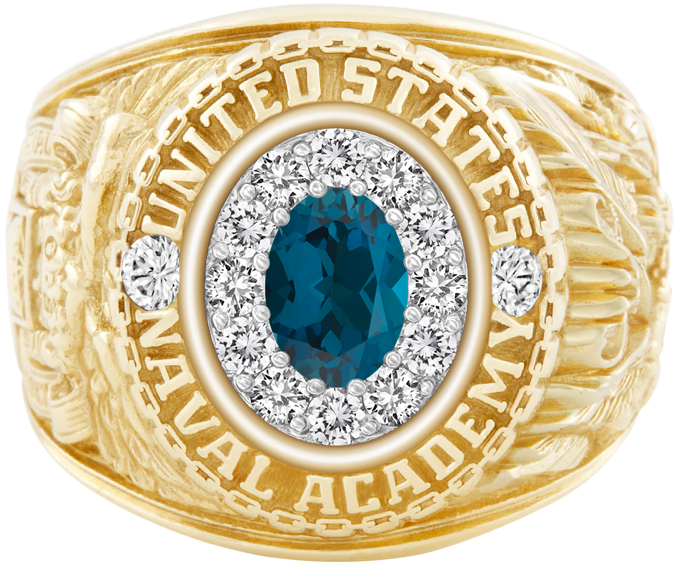 USNA Class Ring Mod ProPlus M12 London Blue Topaz Diamond Dividers
