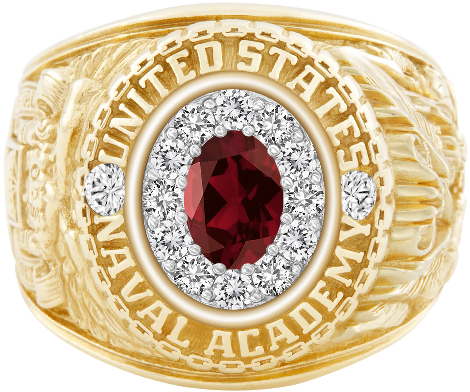 USNA Class Ring Mod ProPlus M12 Mozambique Garnet Diamond Dividers