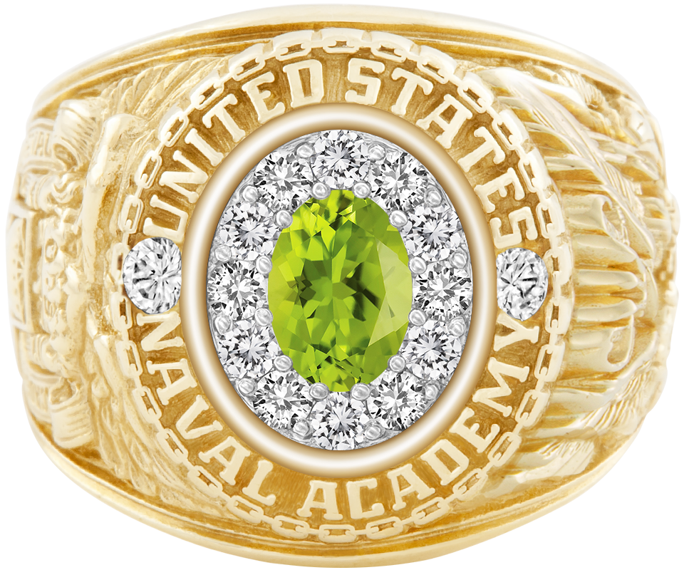 USNA Class Ring Mod ProPlus M12 Peridot Diamond Dividers