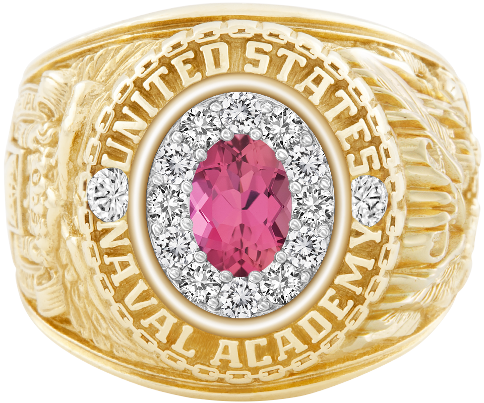 USNA Class Ring Mod ProPlus M12 Pink Tourmaline Diamond Dividers