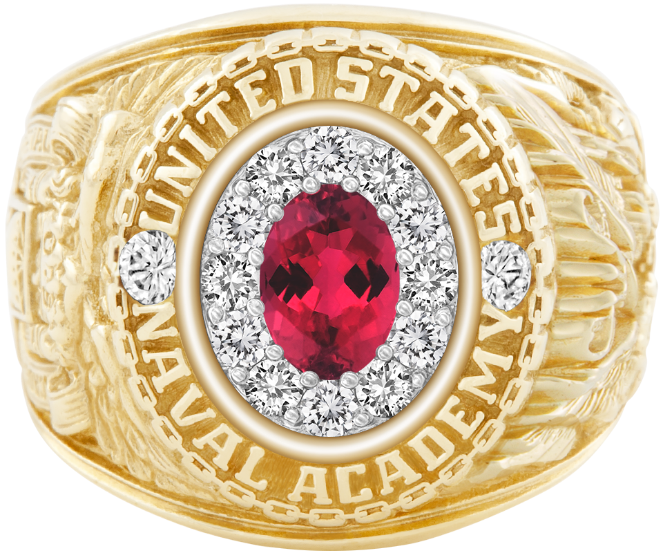 USNA Class Ring Mod ProPlus M12 Red Tourmaline Diamond Dividers