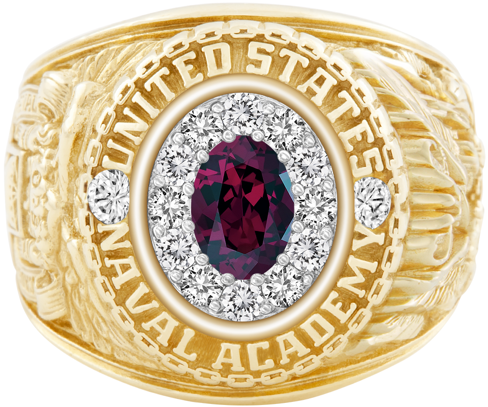 USNA Class Ring Mod ProPlus M12 Rhodolite Garnet Diamond Dividers