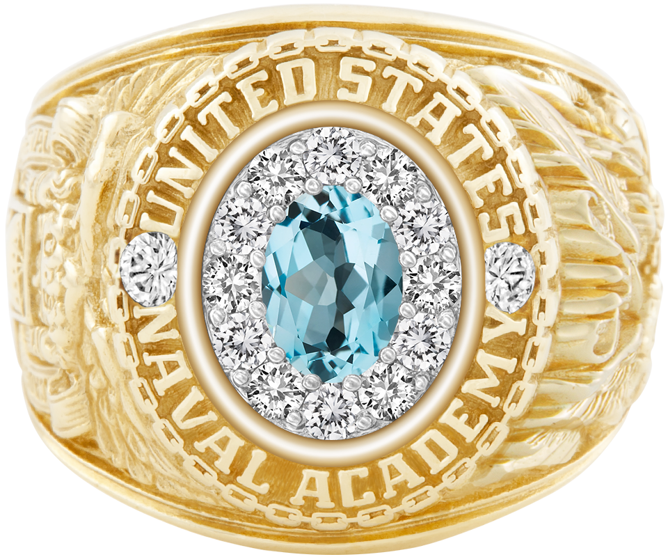 USNA Class Ring Mod ProPlus M12 Sky Blue Topaz Diamond Dividers