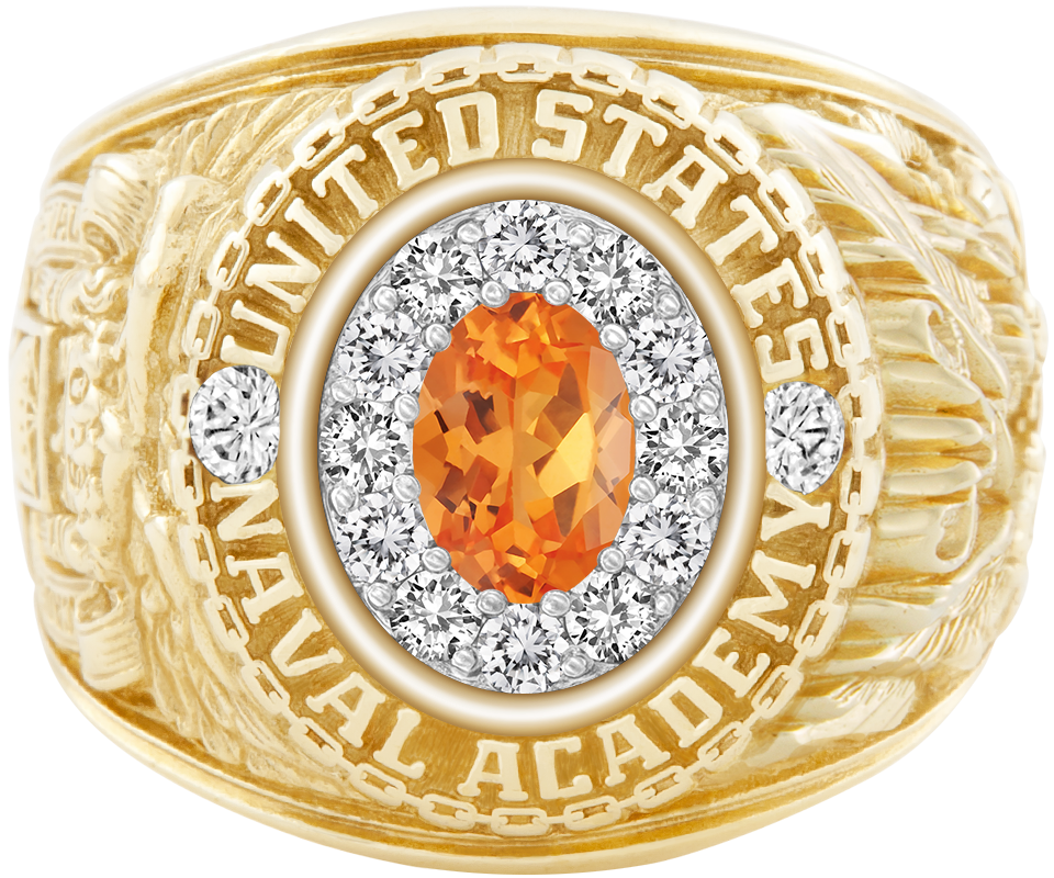 USNA Class Ring Mod ProPlus M12 Spessartite Garnet Diamond Dividers