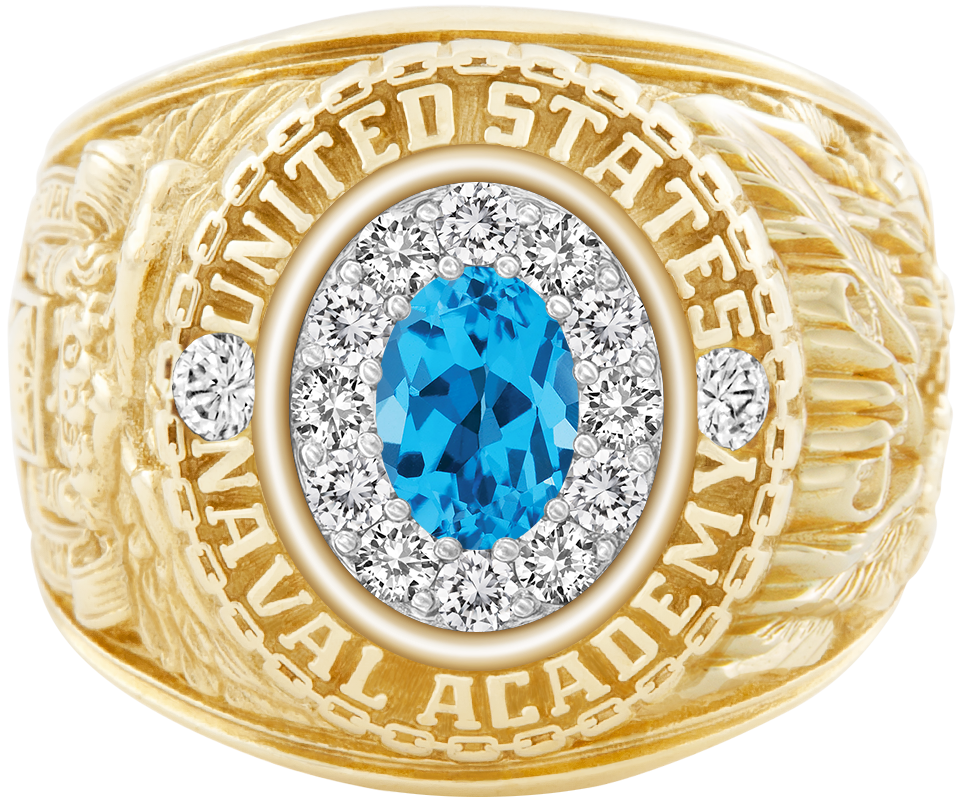 USNA Class Ring Mod ProPlus M12 Swiss Blue Topaz Diamond Dividers
