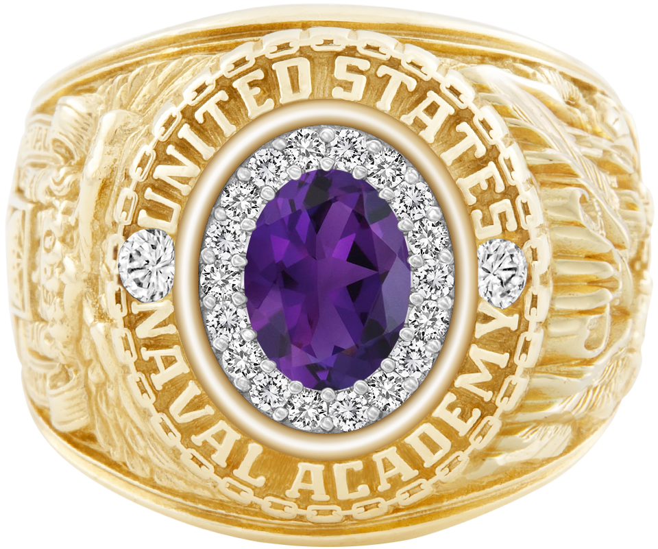 USNA Class Ring Mod ProPlus M18 Amethyst Diamond Dividers