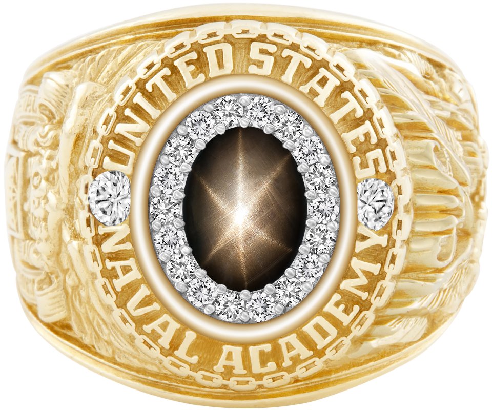 USNA Class Ring Mod ProPlus M18 Black Star Sapphire Diamond Dividers