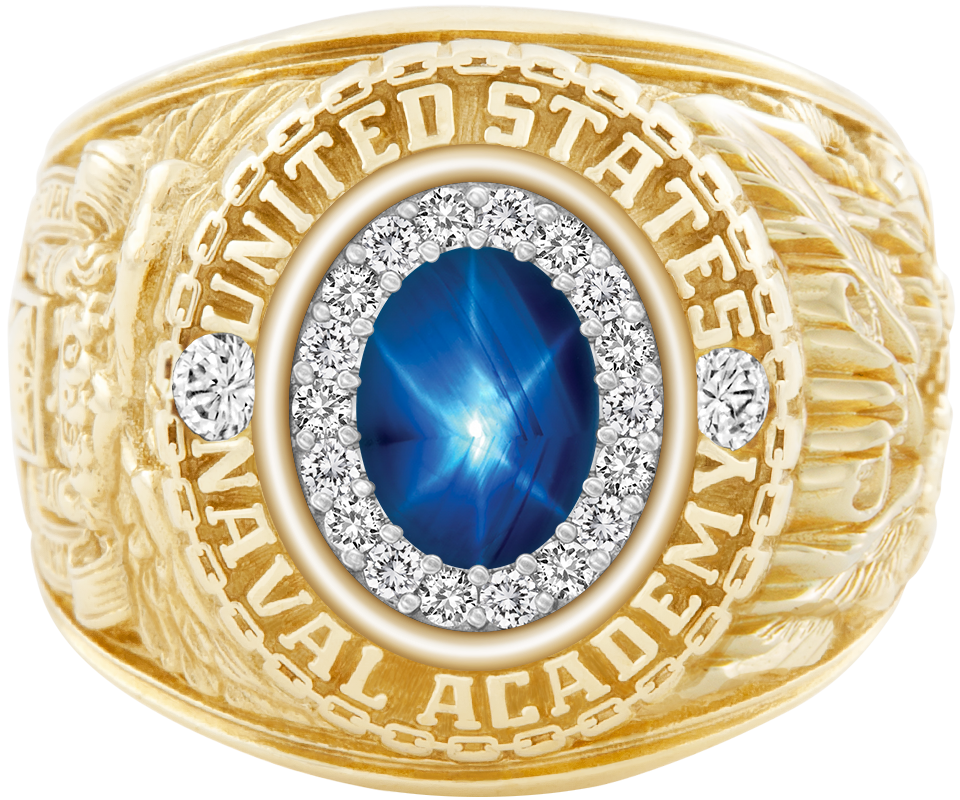 USNA Class Ring Mod ProPlus M18 Blue Star Sapphire Diamond Dividers