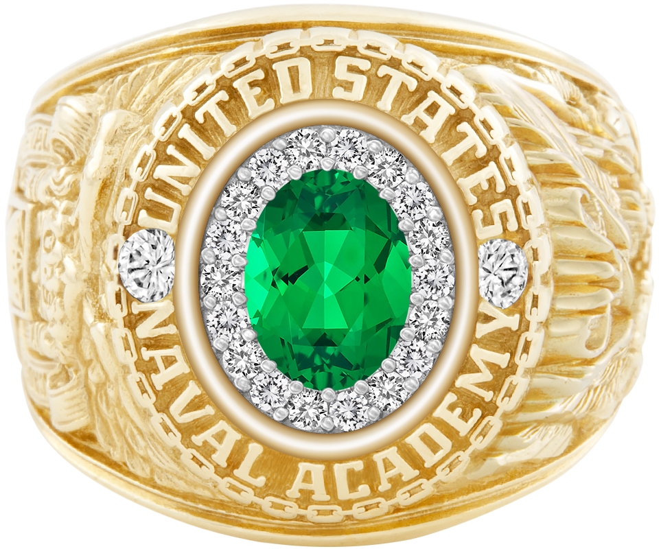 USNA Class Ring Mod ProPlus M18 Emerald Diamond Dividers