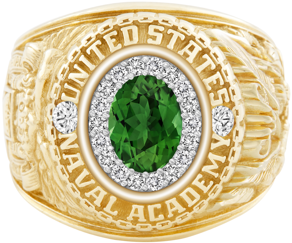 USNA Class Ring Mod ProPlus M18 Green Tourmaline Diamond Dividers