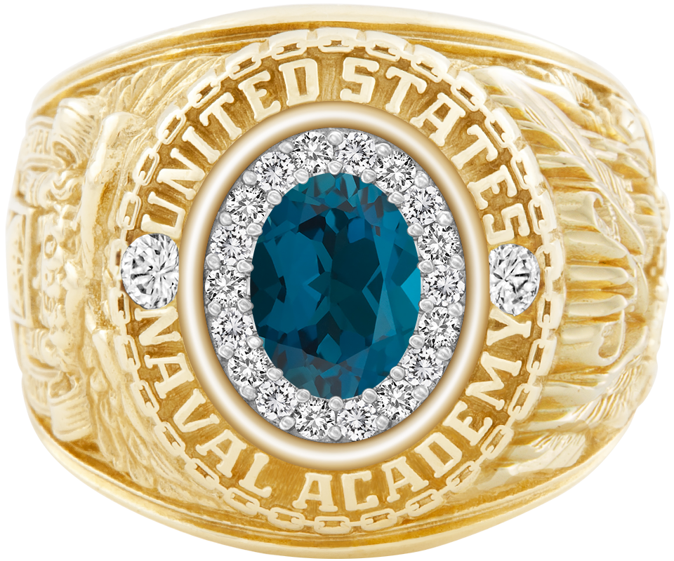 USNA Class Ring Mod ProPlus M18 London Blue Topaz Diamond Dividers