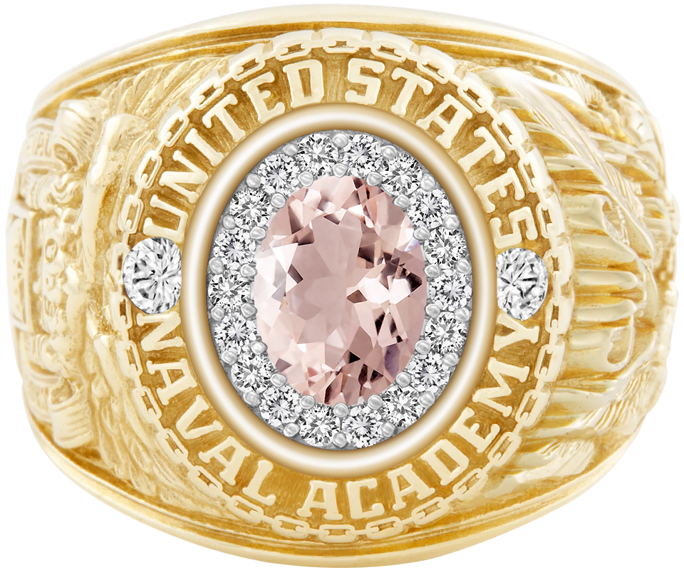 USNA Class Ring Mod ProPlus M18 Morganite Diamond Dividers