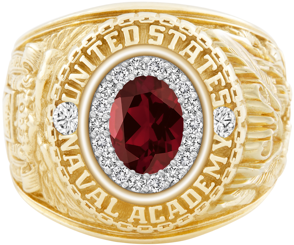 USNA Class Ring Mod ProPlus M18 Mozambique Garnet Diamond Dividers