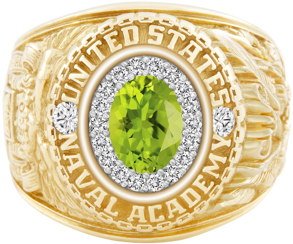 USNA Class Ring Mod ProPlus M18 Peridot Diamond Dividers