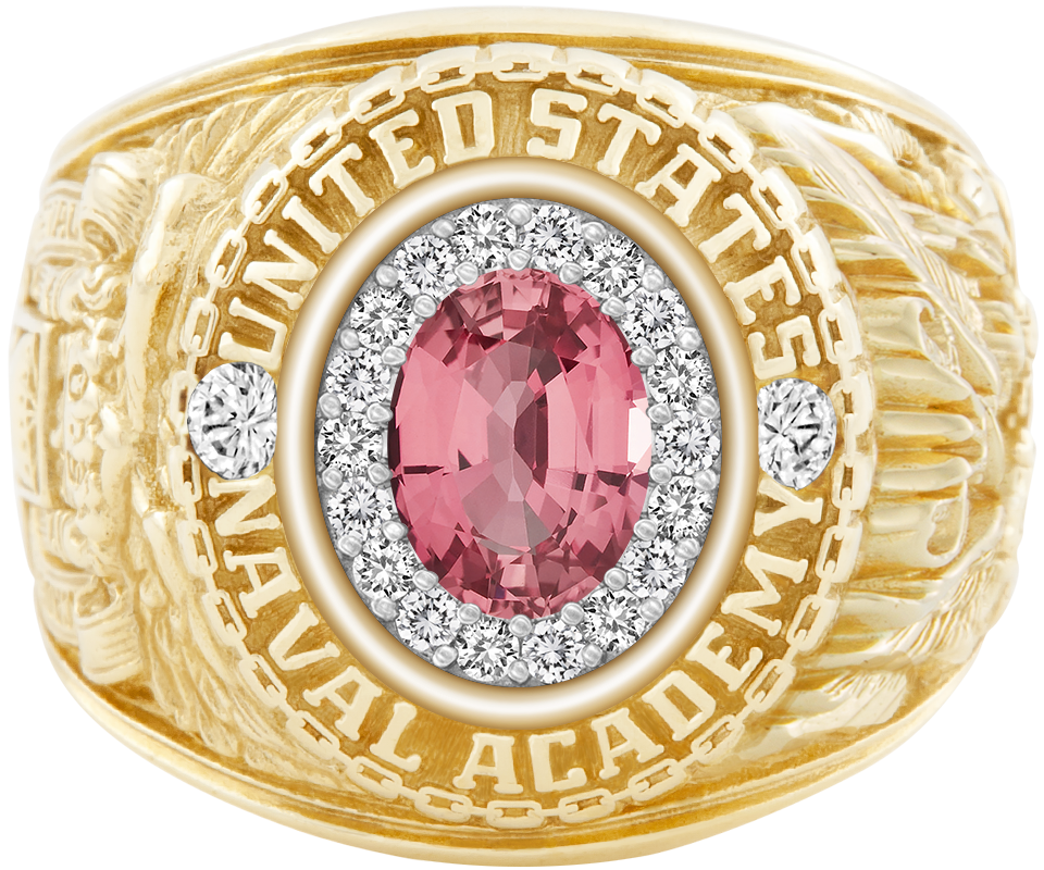 USNA Class Ring Mod ProPlus M18 Pink Sapphire Diamond Dividers