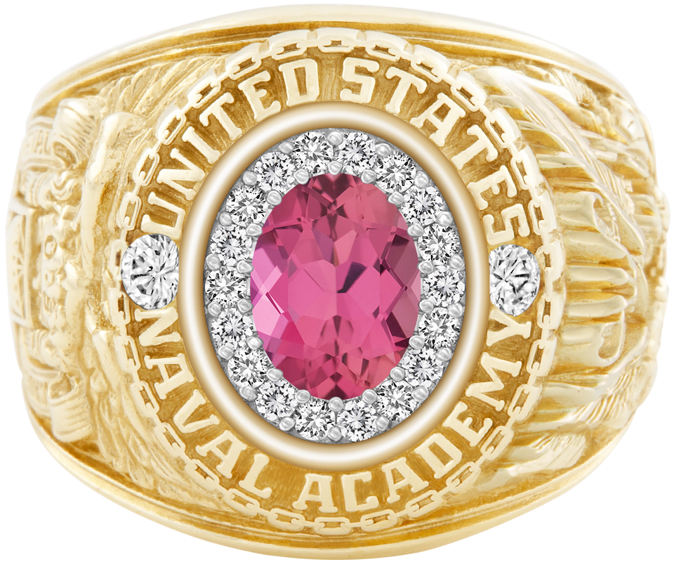 USNA Class Ring Mod ProPlus M18 Pink Tourmaline Diamond Dividers