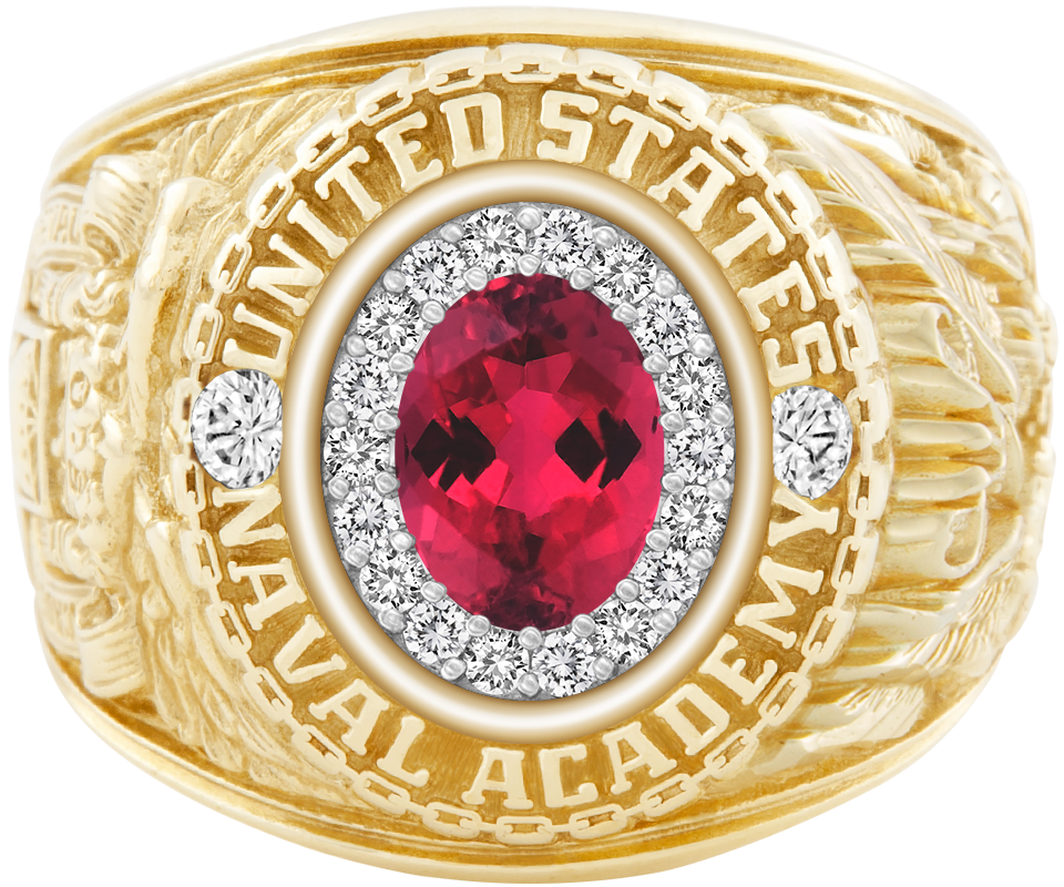 USNA Class Ring Mod ProPlus M18 Red Tourmaline Diamond Dividers