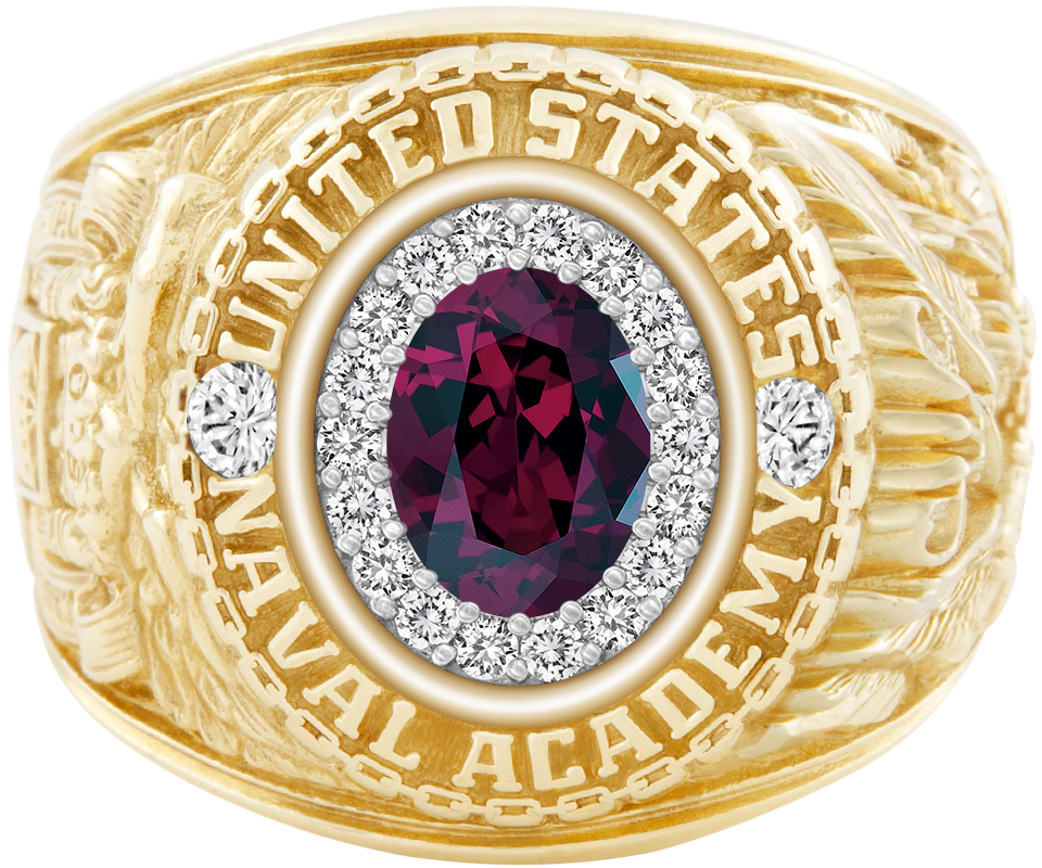 USNA Class Ring Mod ProPlus M18 Rhodolite Garnet Diamond Dividers
