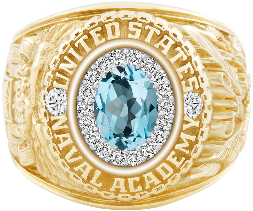USNA Class Ring Mod ProPlus M18 Sky Blue Topaz Diamond Dividers