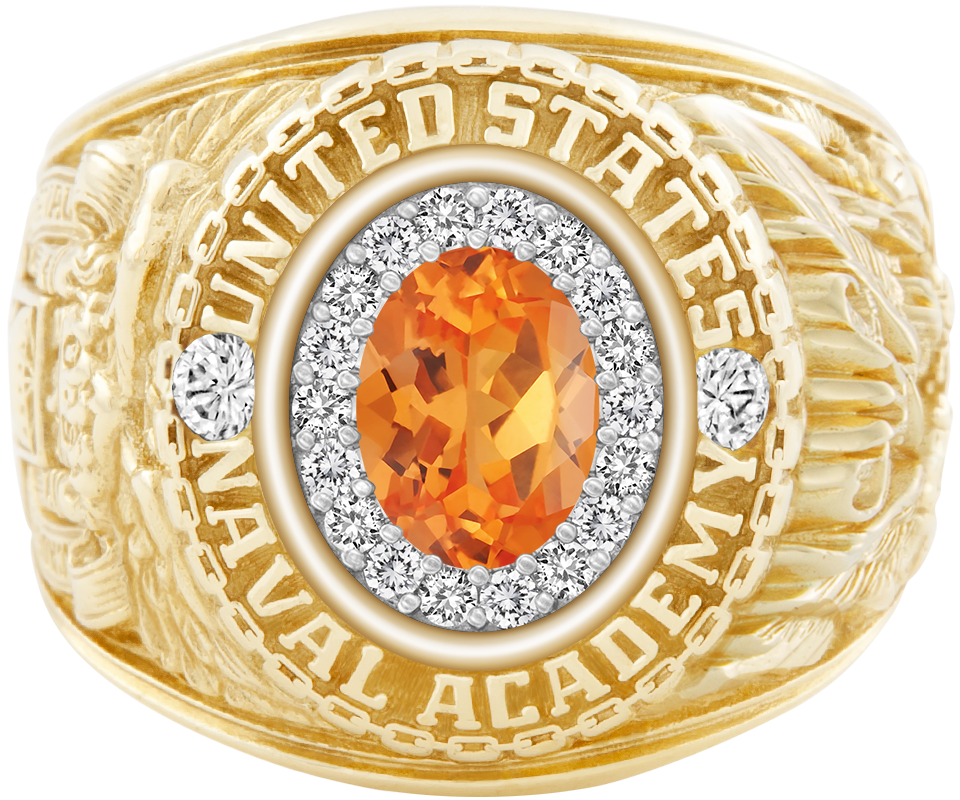 USNA Class Ring Mod ProPlus M18 Spessartite Garnet Diamond Dividers