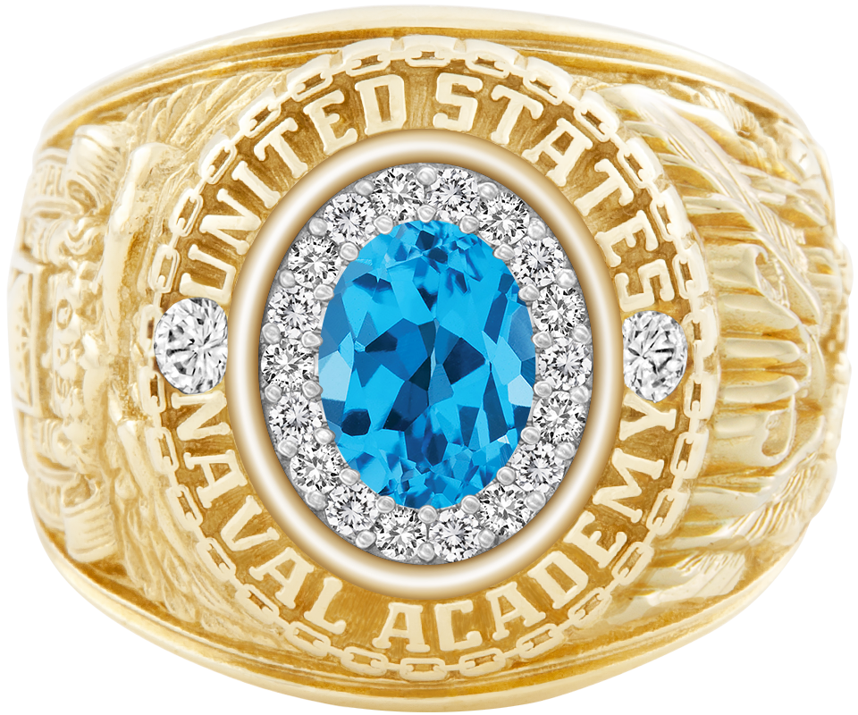 USNA Class Ring Mod ProPlus M18 Swiss Blue Topaz Diamond Dividers