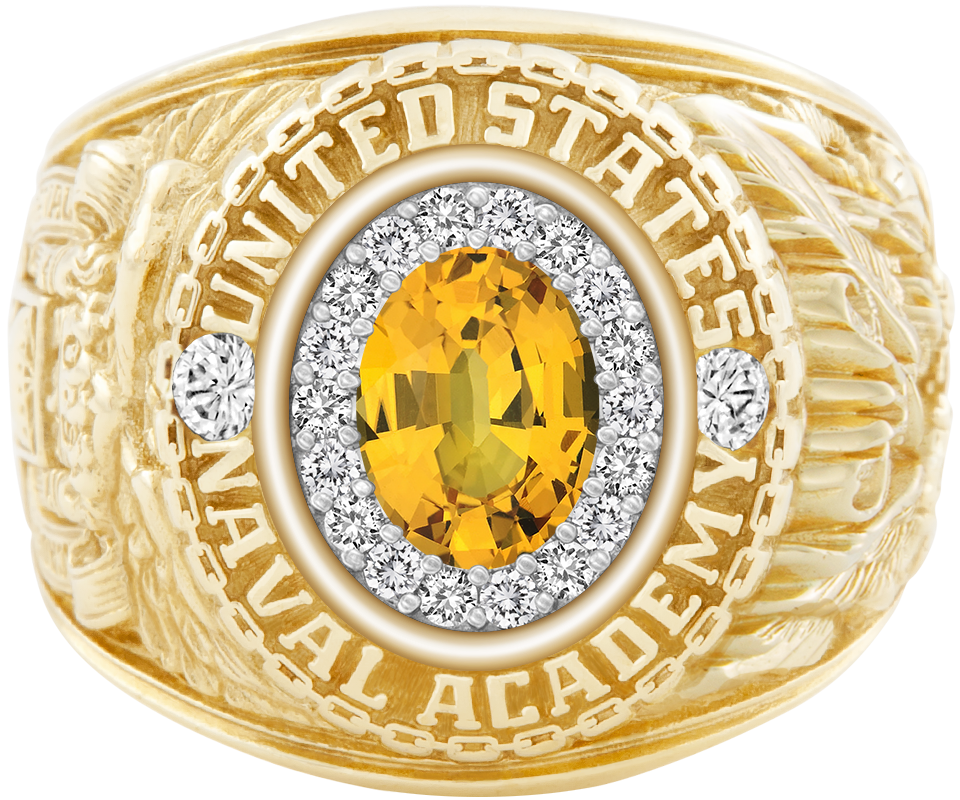 USNA Class Ring Mod ProPlus M18 Yellow Sapphire Diamond Dividers