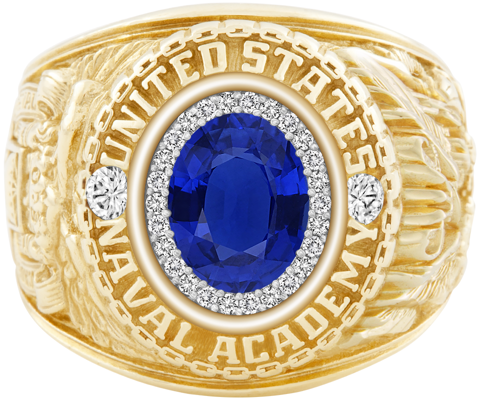 USNA Class Ring Mod ProPlus M26 Blue Sapphire Diamond Dividers