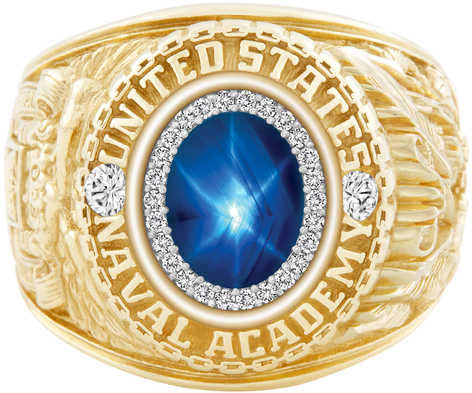 USNA Class Ring Mod ProPlus M26 Blue Star Sapphire Diamond Dividers