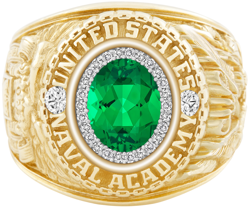 USNA Class Ring Mod ProPlus M26 Emerald Diamond Dividers