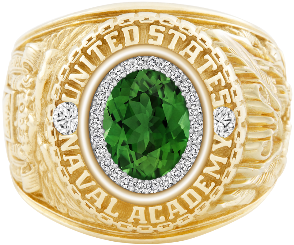 USNA Class Ring Mod ProPlus M26 Green Tourmaline Diamond Dividers