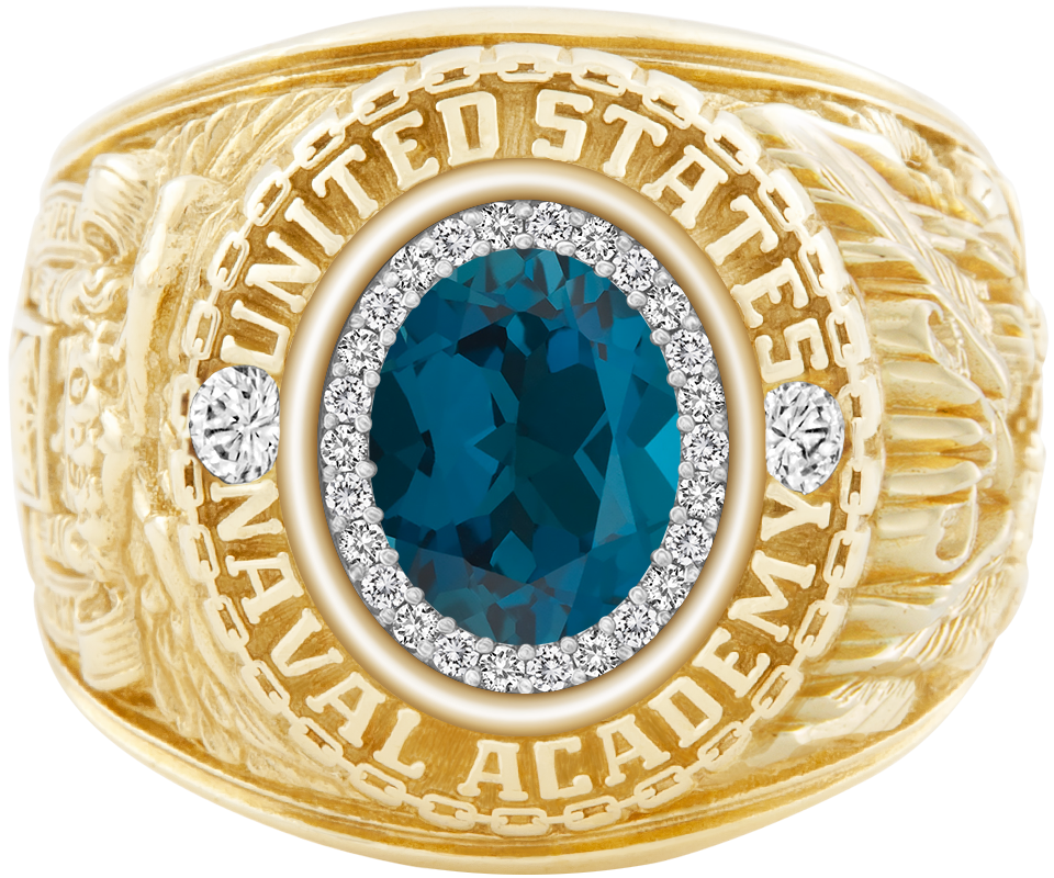 USNA Class Ring Mod ProPlus M26 London Blue Topaz Diamond Dividers