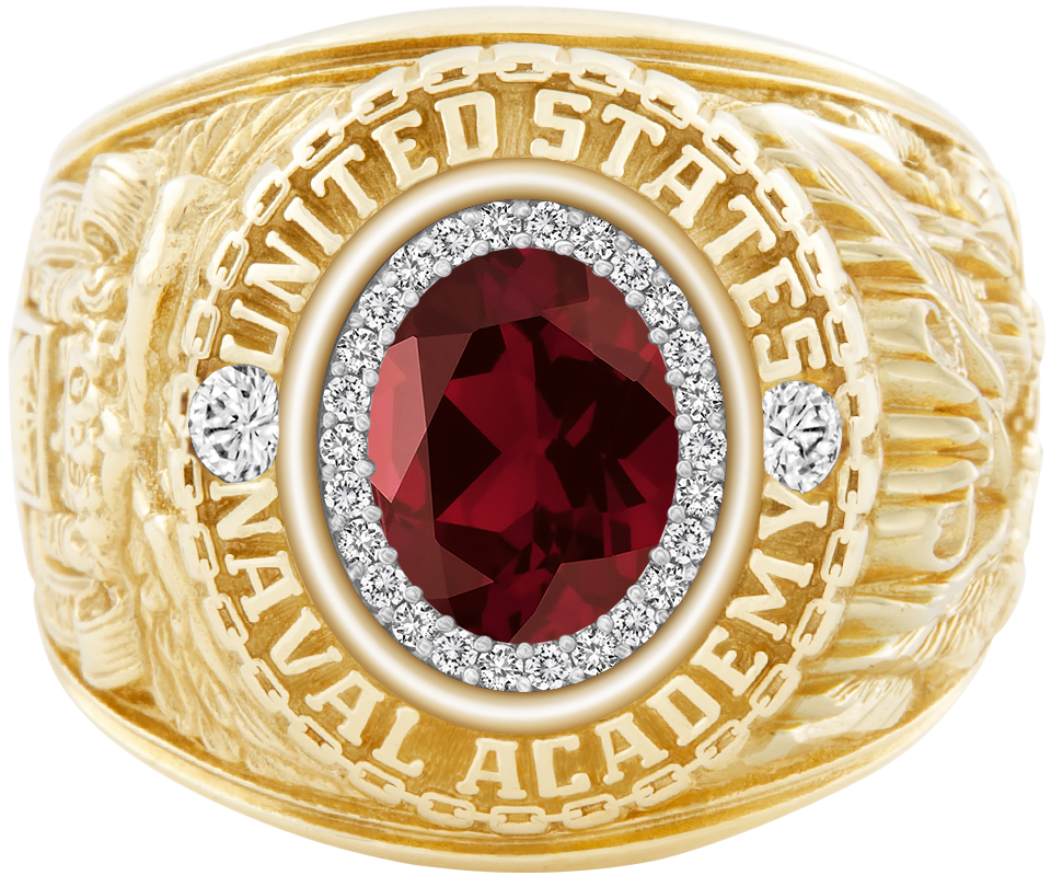 USNA Class Ring Mod ProPlus M26 Mozambique Garnet Diamond Dividers
