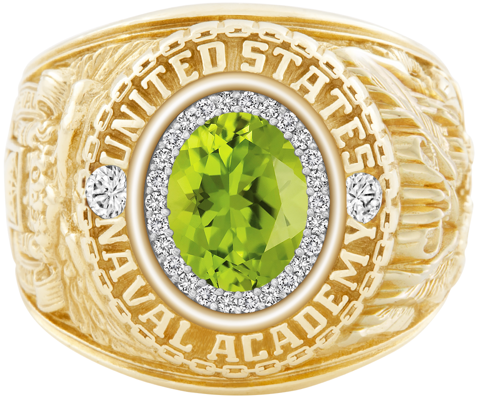 USNA Class Ring Mod ProPlus M26 Peridot Diamond Dividers