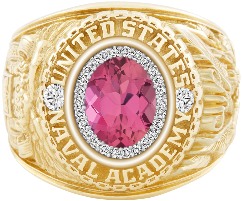 USNA Class Ring Mod ProPlus M26 Pink Tourmaline Diamond Dividers