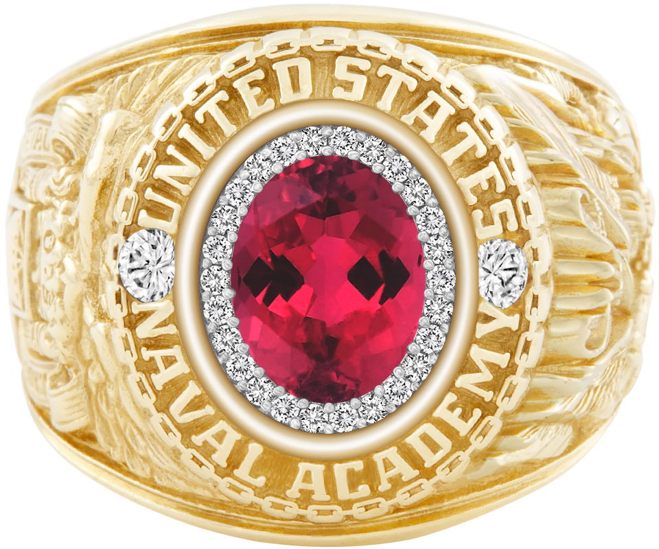 USNA Class Ring Mod ProPlus M26 Red Tourmaline Diamond Dividers