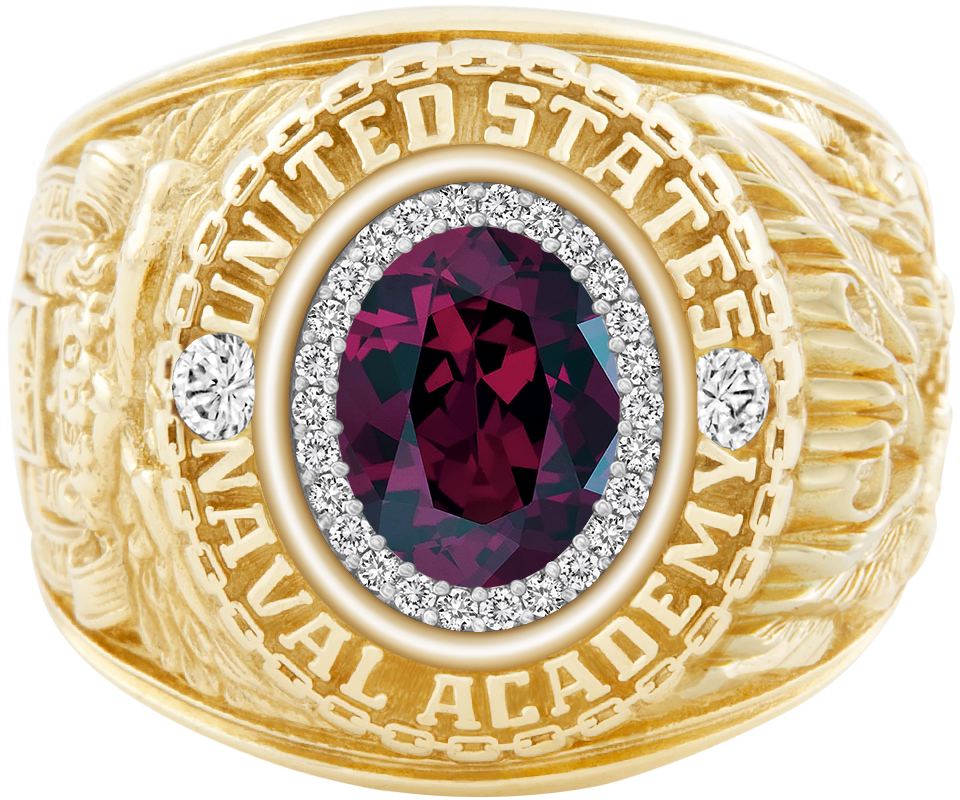 USNA Class Ring Mod ProPlus M26 Rhodolite Garnet Diamond Dividers