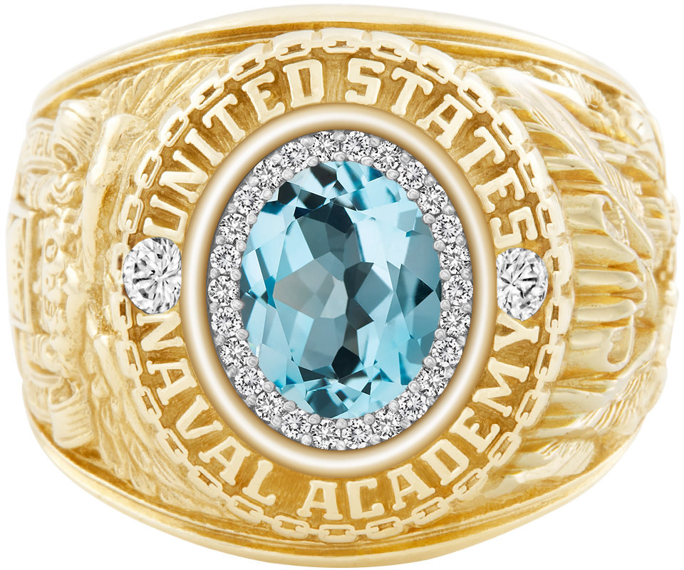 USNA Class Ring Mod ProPlus M26 Sky Blue Topaz Diamond Dividers