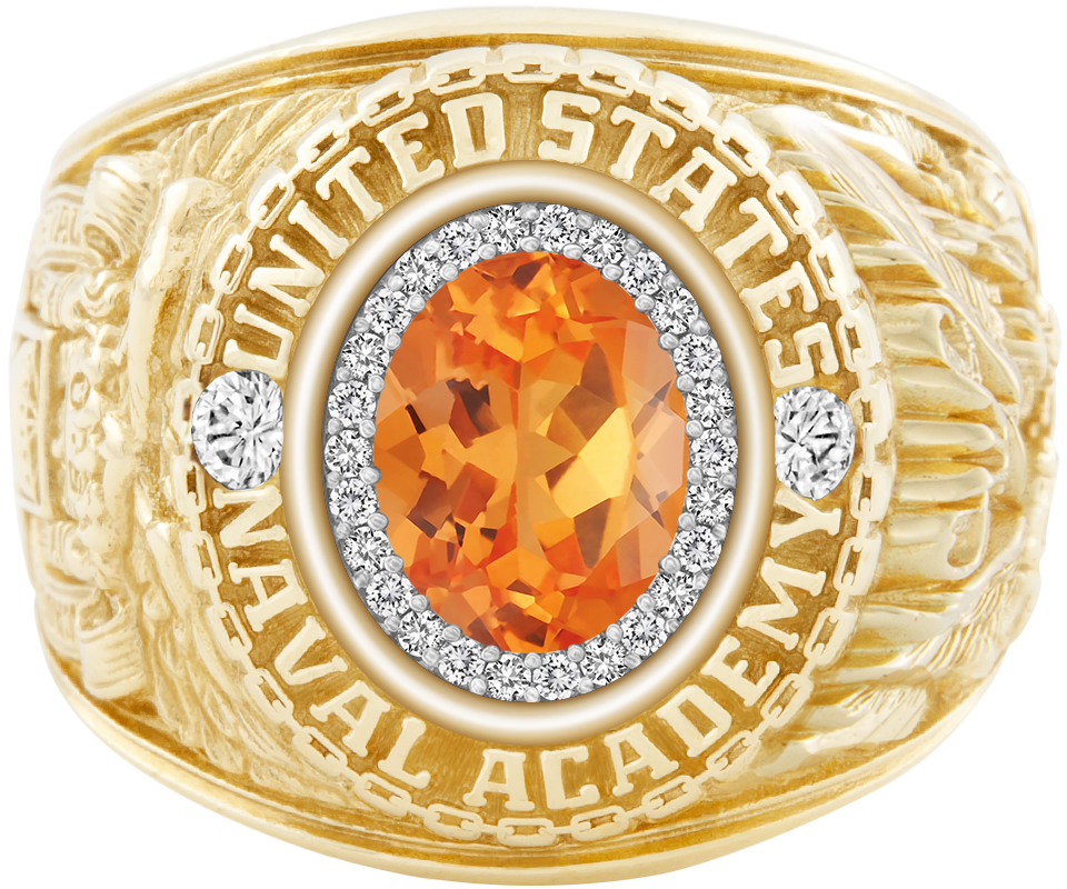 USNA Class Ring Mod ProPlus M26 Spessartite Garnet Diamond Dividers