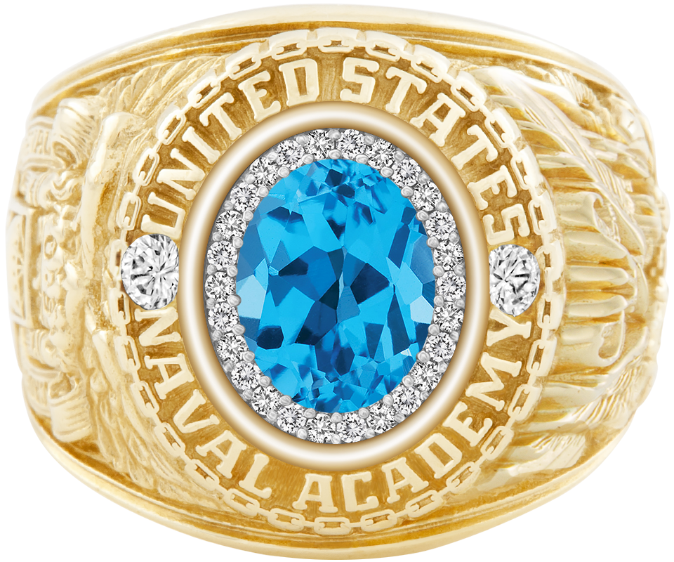 USNA Class Ring Mod ProPlus M26 Swiss Blue Topaz Diamond Dividers