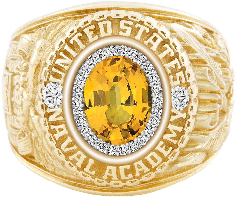 USNA Class Ring Mod ProPlus M26 Yellow Sapphire Diamond Dividers