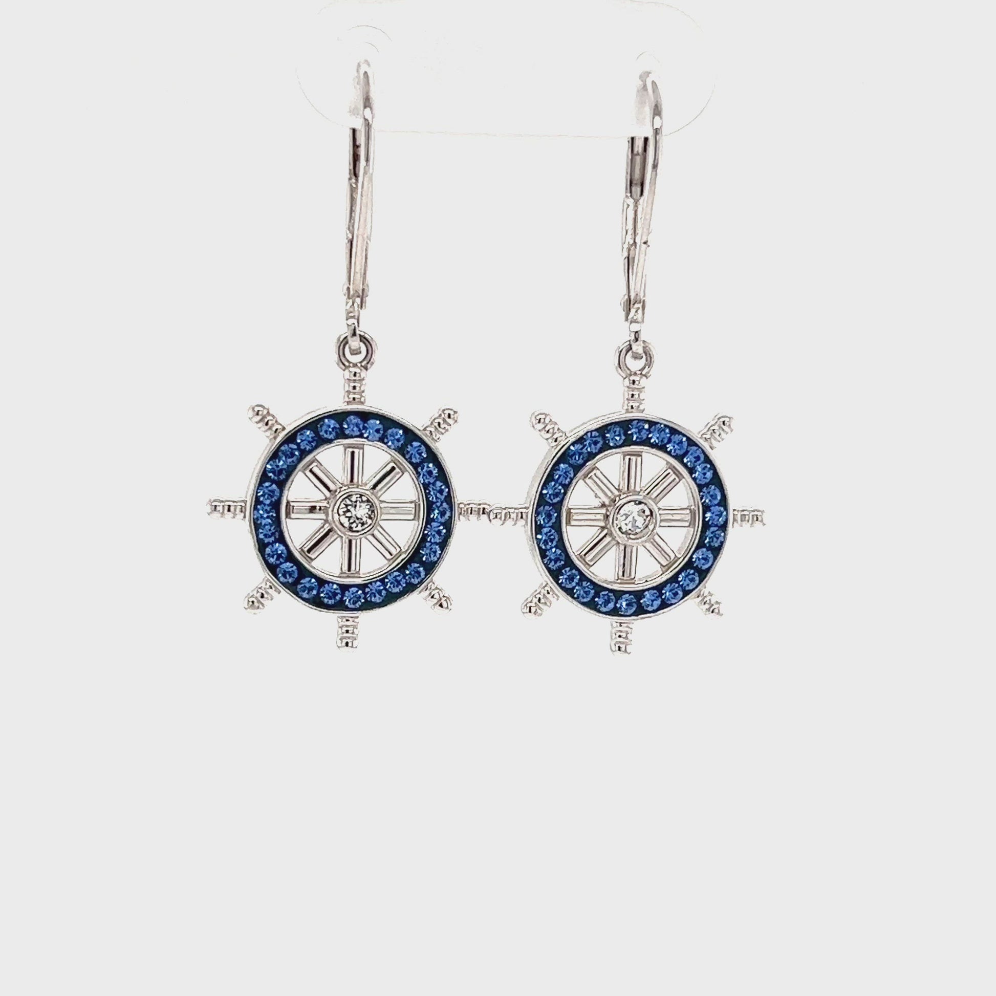 Ship's Wheel Dangle Earrings with Crystals in Sterling Silver Video