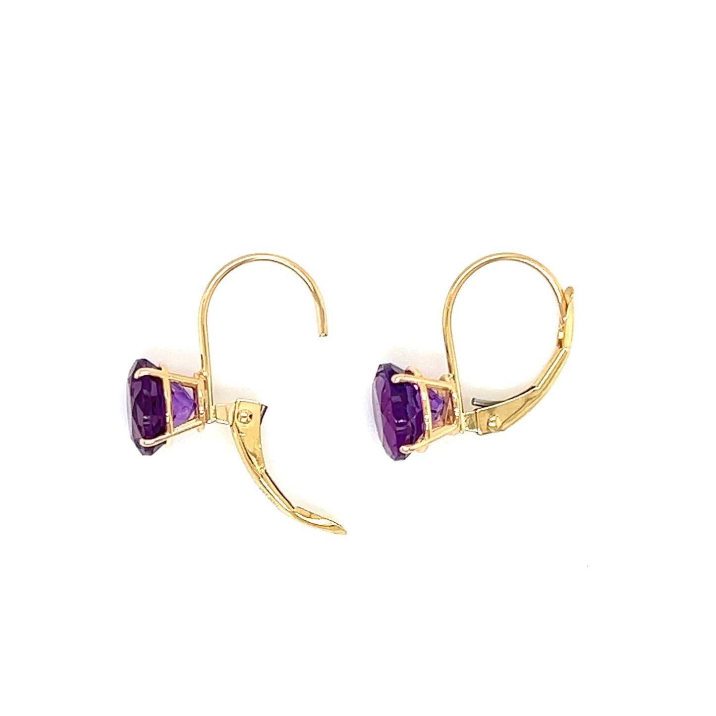 Leverback Amethyst Earrings in 14K Yellow Gold Top Profile View