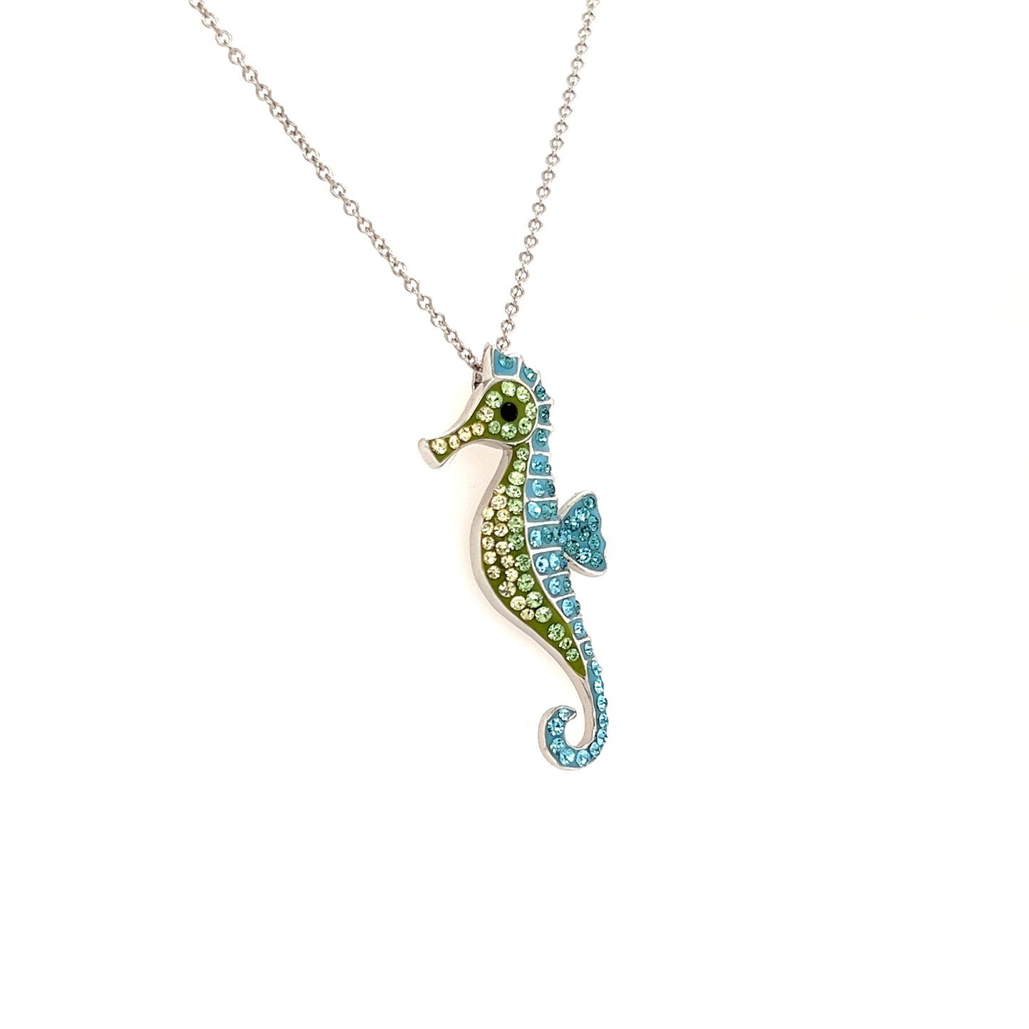 Seahorse Necklace with Multicolor Crystals in Sterling Silver Left Side View