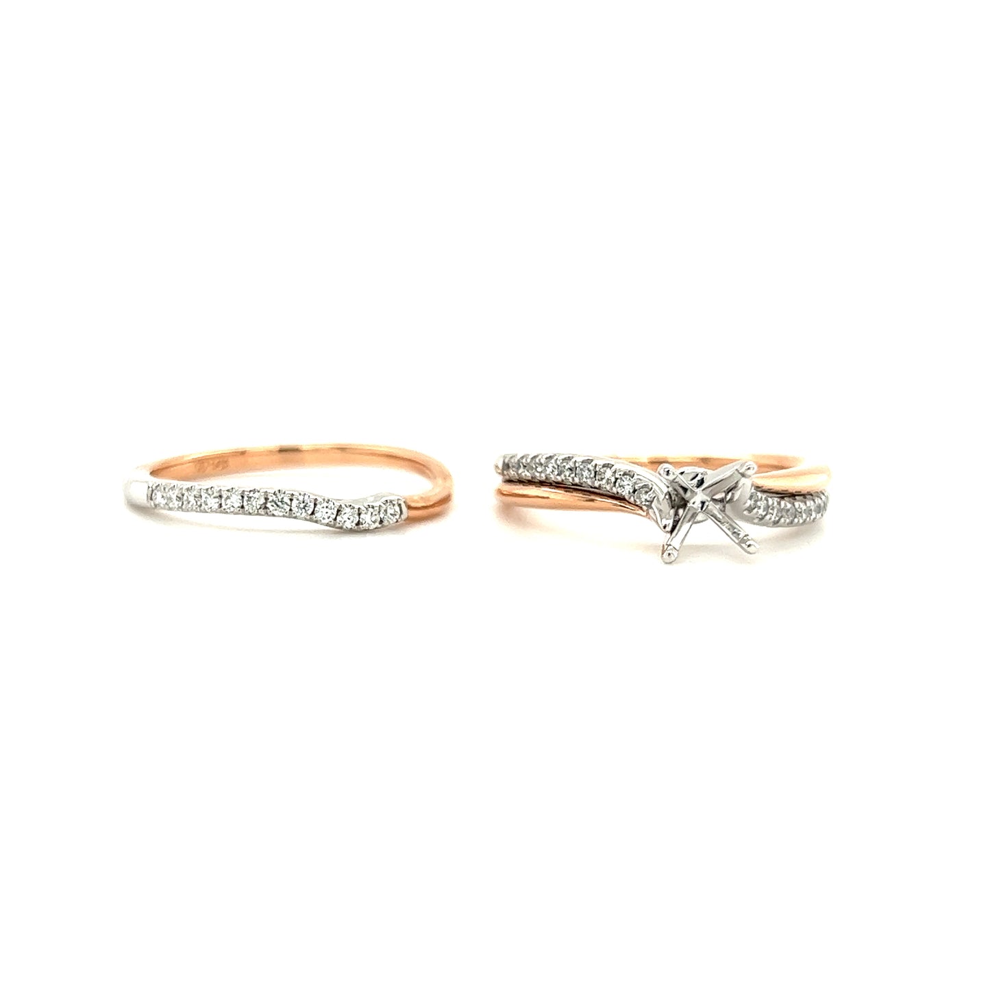 Bypass Wedding Set with 0.2ctw of Diamonds in 14K Rose and White Gold Engagement and Wedding Ring Front View
