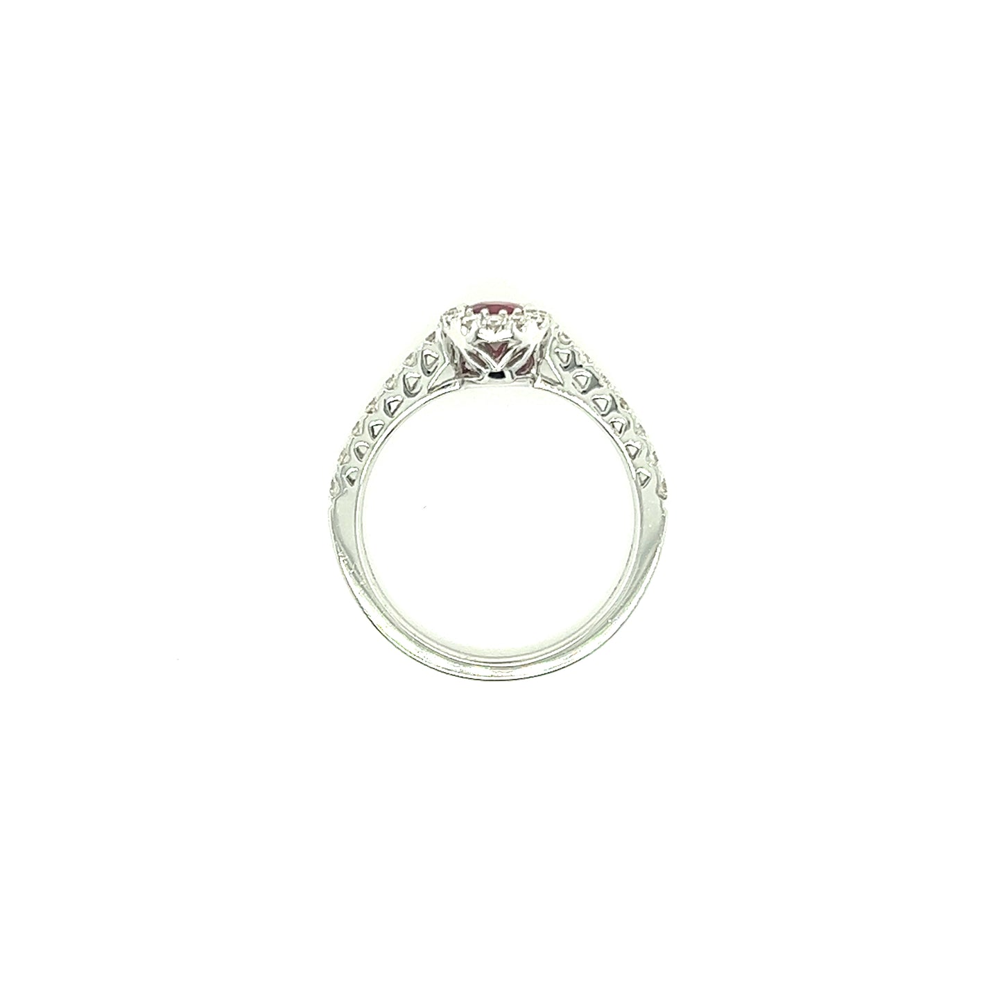 Oval Ruby Ring with 0.37ctw of Diamonds in 18K White Gold Top View