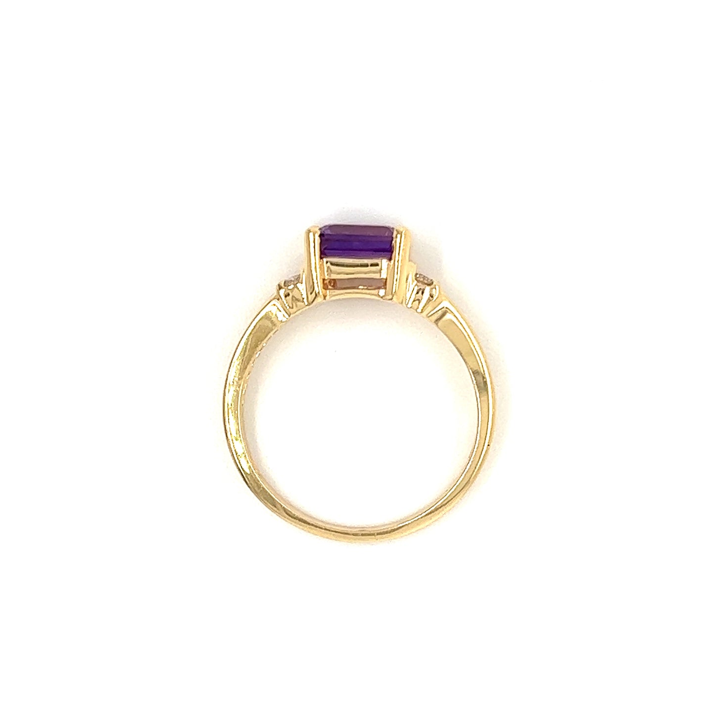 Baguette Amethyst Ring in 14K Yellow Gold with Side Diamonds Top View