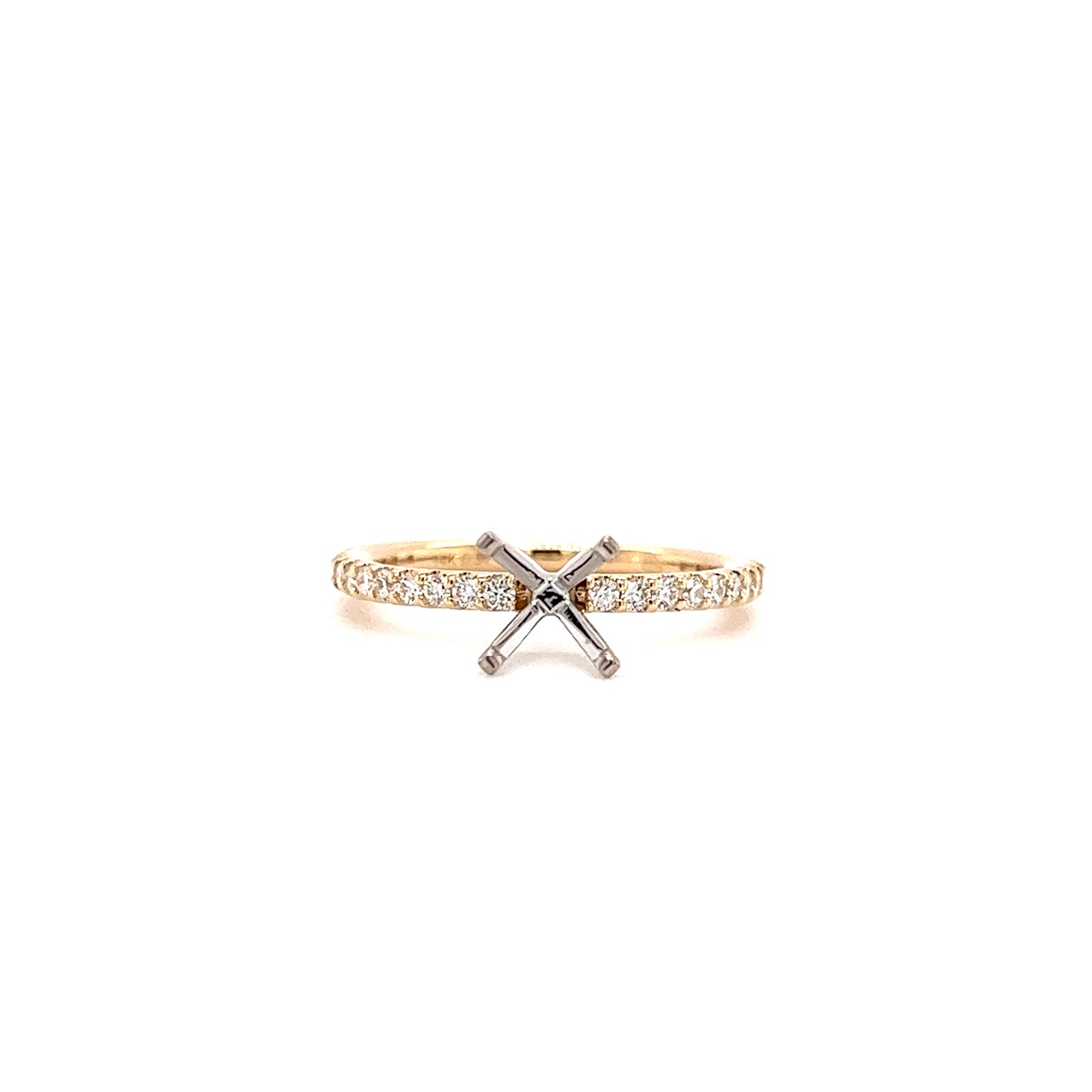 Solitaire Ring Setting with 0.37ct of Diamonds in 14K Yellow Gold Front View