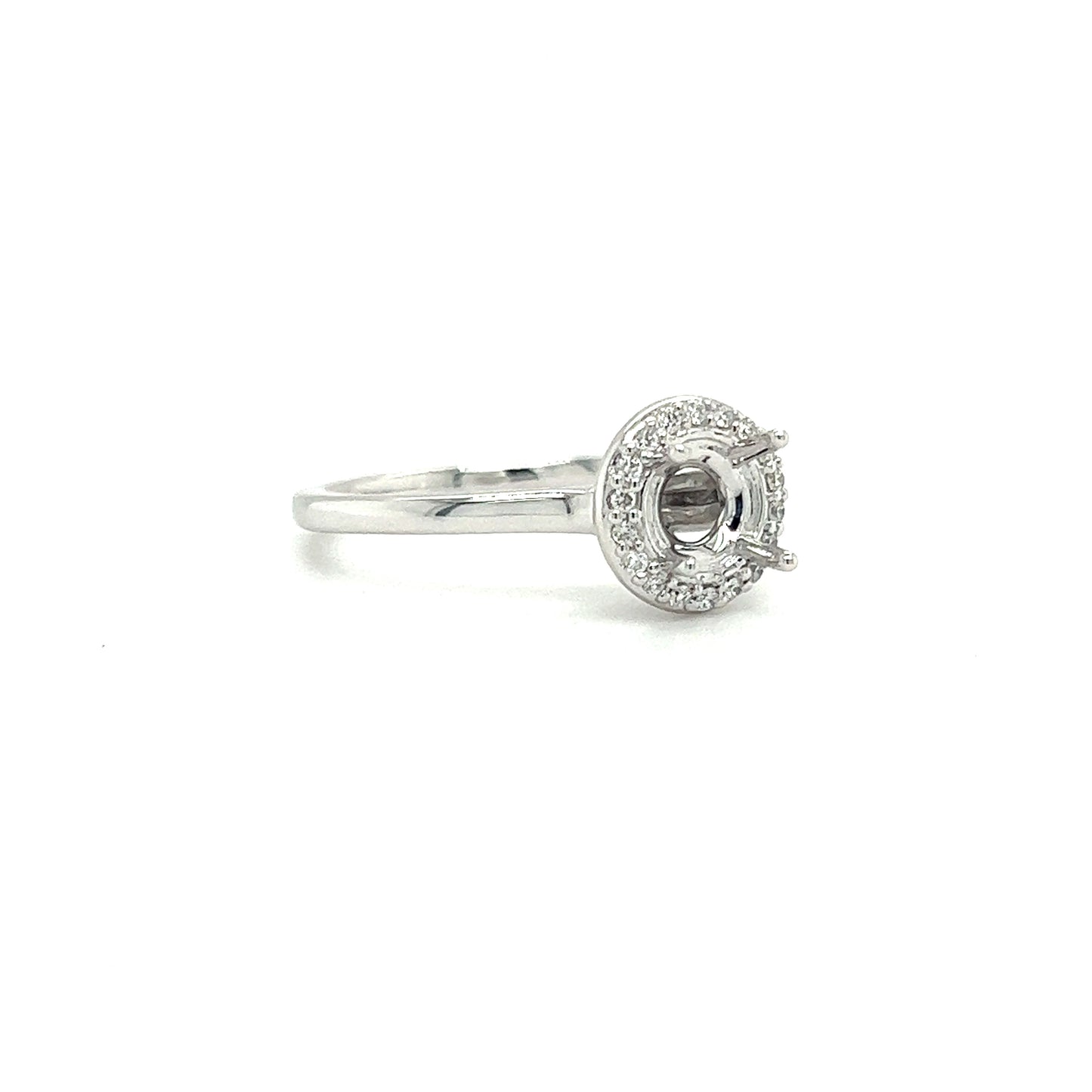 Ring Setting with Round Diamond Halo in 14K White Gold Left Side View